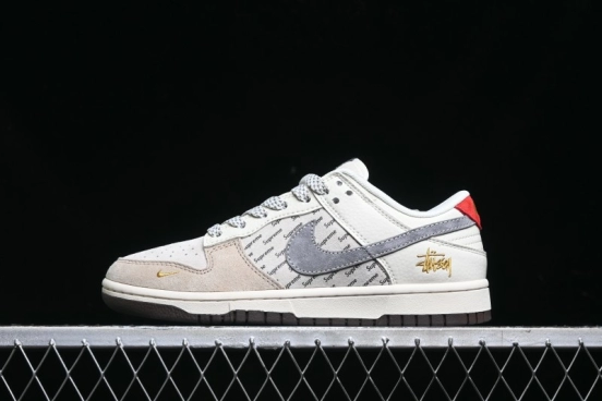 Nike SB Dunk Low Stussy Collaboration - Beige Grey Gold Embroidery Anniversary High-End Custom Low-Top Casual Skate Shoes - XS1086-001