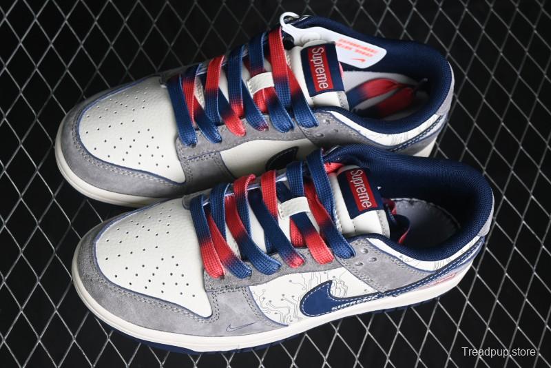 Nike SB Dunk Low Supreme Collaboration - Grey White Dark Blue Swoosh Anniversary High-End Custom Low-Top Casual Skate Shoes - DM6868-005