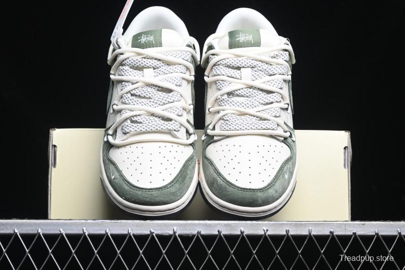 Nike SB Dunk Low Stussy Collaboration - Patina Green Lace-Up Anniversary Custom Low-Top Casual Skate Shoes - XS1186-105