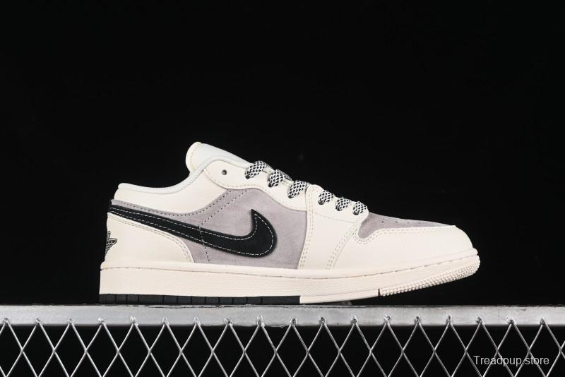 Nike Air Jordan 1 Low Supreme Collaboration - Dual-Tone Black Swoosh Custom Retro Basketball Shoes - SJ9950-043