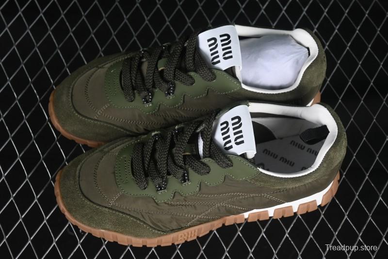 Miu Miu Suede Round Toe Lace-Up Low Top Women's Casual Shoes - 99D4