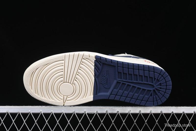 Nike Air Jordan 1 Low AJ1 Gucci Collaboration Beige Blue Swoosh Retro Basketball Shoes - FC1688-198