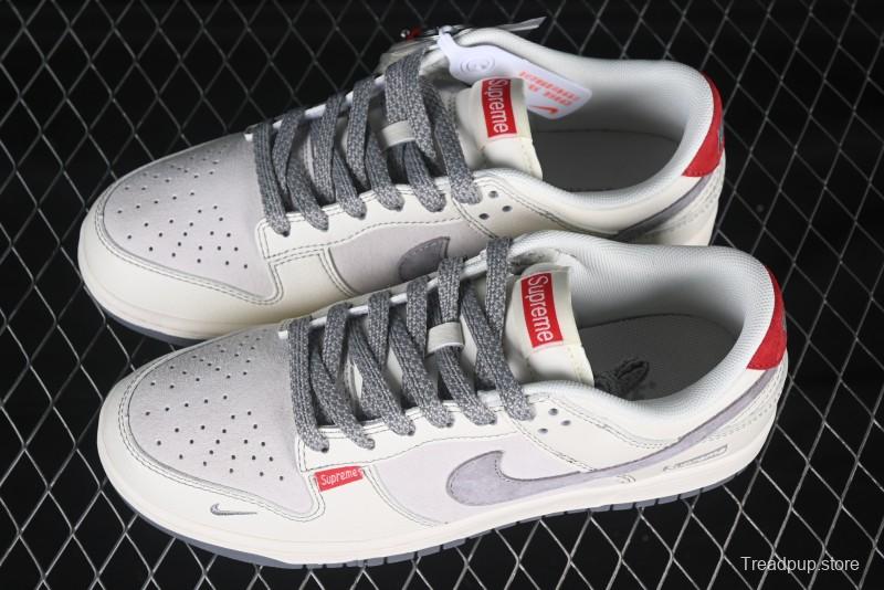Nike SB Dunk Low Supreme Collaboration Red Tag Beige Gray Swoosh Anniversary High-End Custom Low-Top Casual Skate Shoes - BB7518-025