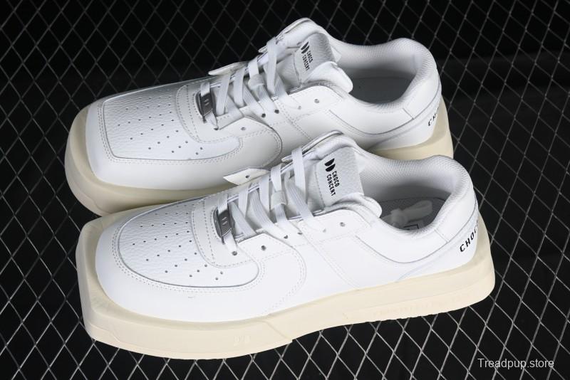 Choco Concert Leather Round Square Asymmetrical Fashion Sneakers White - AJE5