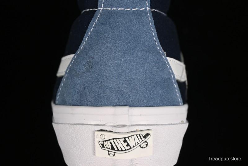 Vans Sk8-Mid Reissue 83 High-End Retro Skate Shoes with Blue Patchwork Suede - VN000CQQDWR