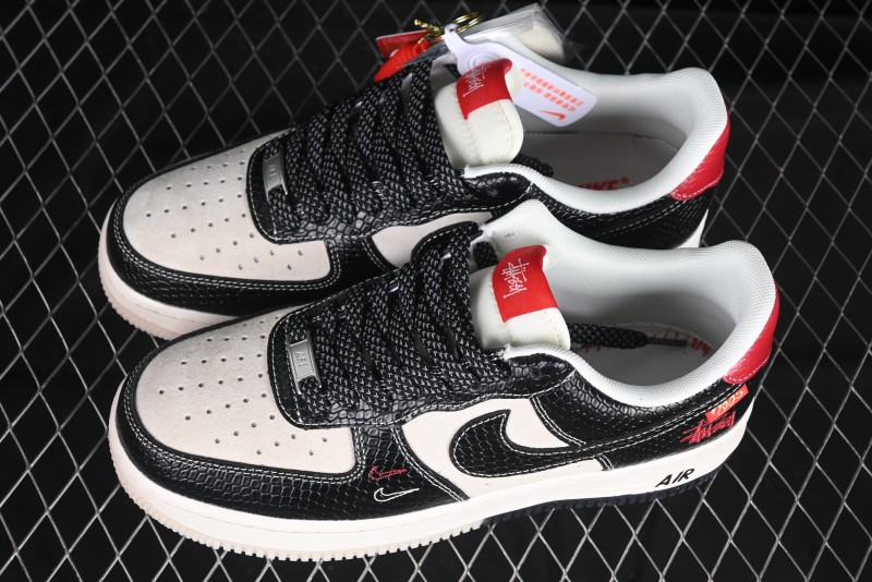 Nike Air Force 1 '07 Low Stussy Collaboration Year of the Snake Limited Edition Black Snake Dual-Color Casual Sneakers - HH7518-034
