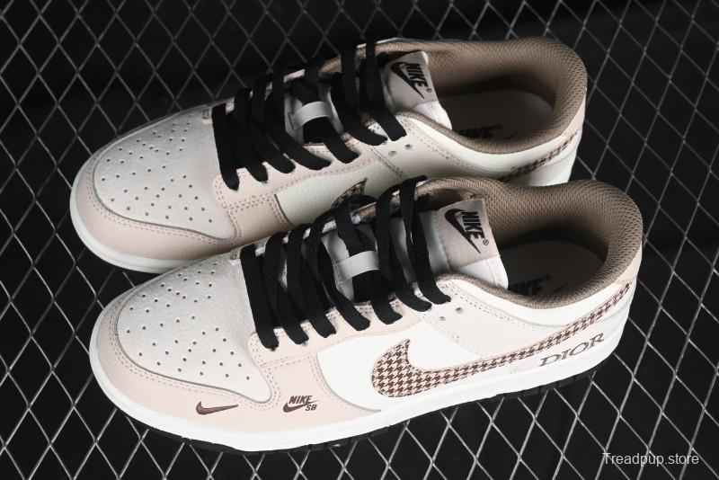 Nike SB Dunk Low Dior Collaboration Cream Coffee Floral Swoosh Anniversary Custom Low-Top Casual Sneakers - DJ2024-097