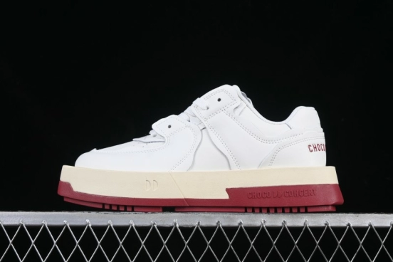 Choco Concert Leather Round Square Asymmetric Fashion Sneakers White Wine Red - AJE5
