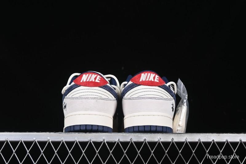 Nike SB Dunk Low Stussy Anniversary Edition High-End Custom Sneakers with Lace-Up Design in Grey White and Navy - YX5066-240