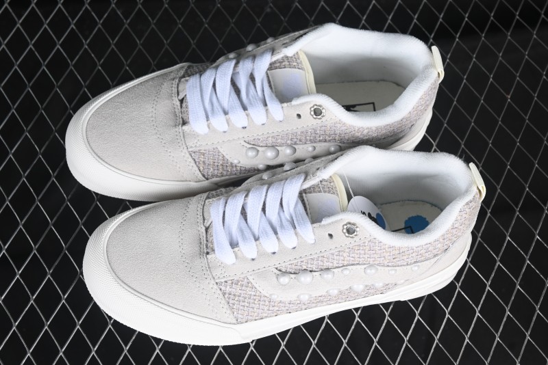 Vans Knu Skool Pearl White Grey Low Top Casual Skate Shoes - VN0007QDBGE