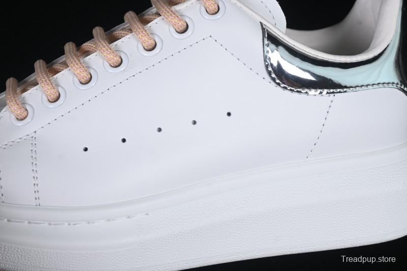 Alexander McQueen Oversized Sneakers with Mirror Silver Heel - White Leather Lace-Up Shoes