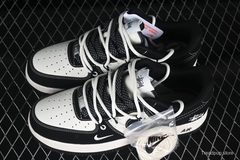 Nike Air Force 1 '07 Low Stussy Collaboration Black White Lace-Up Low-Top Casual Sneakers - SJ1198-108