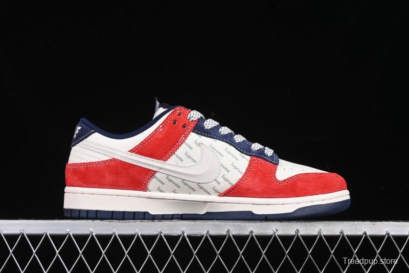 Nike SB Dunk Low Supreme Collaboration - China Red with 3D White Swoosh Anniversary Custom Low-Top Casual Sneakers - FC1688-209