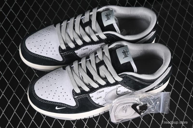 Nike SB Dunk Low Stussy Collaboration - Black Grey Pig Leather Anniversary Custom Edition Low-Top Casual Sneakers - XX3168-008