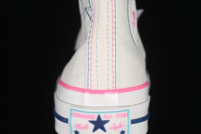 Converse Chuck 1970s High Top Casual Sneakers with Star Stitching and White-Pink-Blue Mismatched Design - A15744C