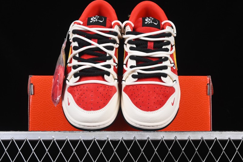 Nike SB Dunk Low Year of the Snake Series Beige Red Yellow Swoosh Anniversary Custom Low-Top Casual Skate Shoes - YX5066-265