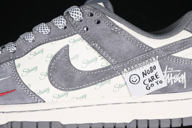 Nike SB Dunk Low Stussy Anniversary Edition Patchwork Grey Swoosh Customized Casual Skate Shoes - YX5066-221
