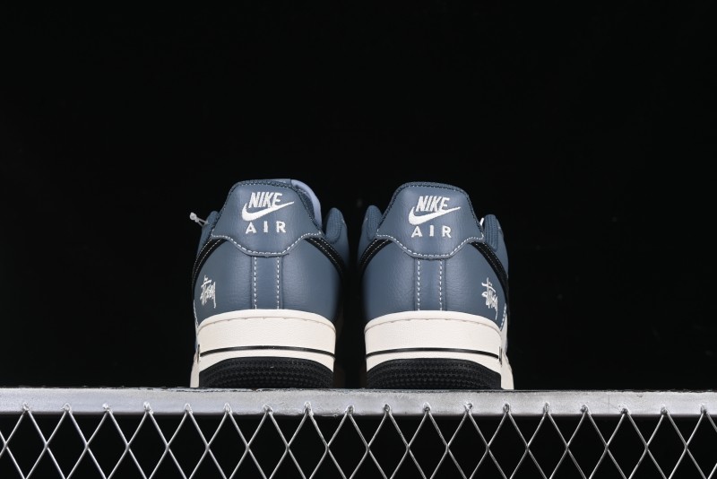 Nike Air Force 1 '07 Low Stussy Collaboration Bright Blue Black Swoosh Low-Top Casual Sneakers - XZ3328-198
