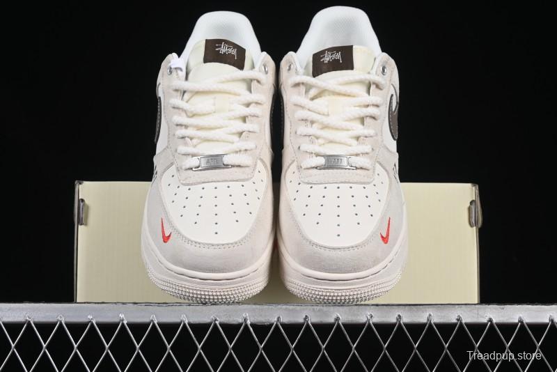 Nike Air Force 1 '07 Low Stussy Collaboration Dual-Tone Beige Brown Low-Top Casual Sneakers - SJ6698-025