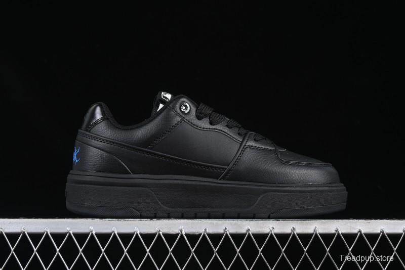 NY Yankees Black Leather Sneakers with Bold Blue Logo