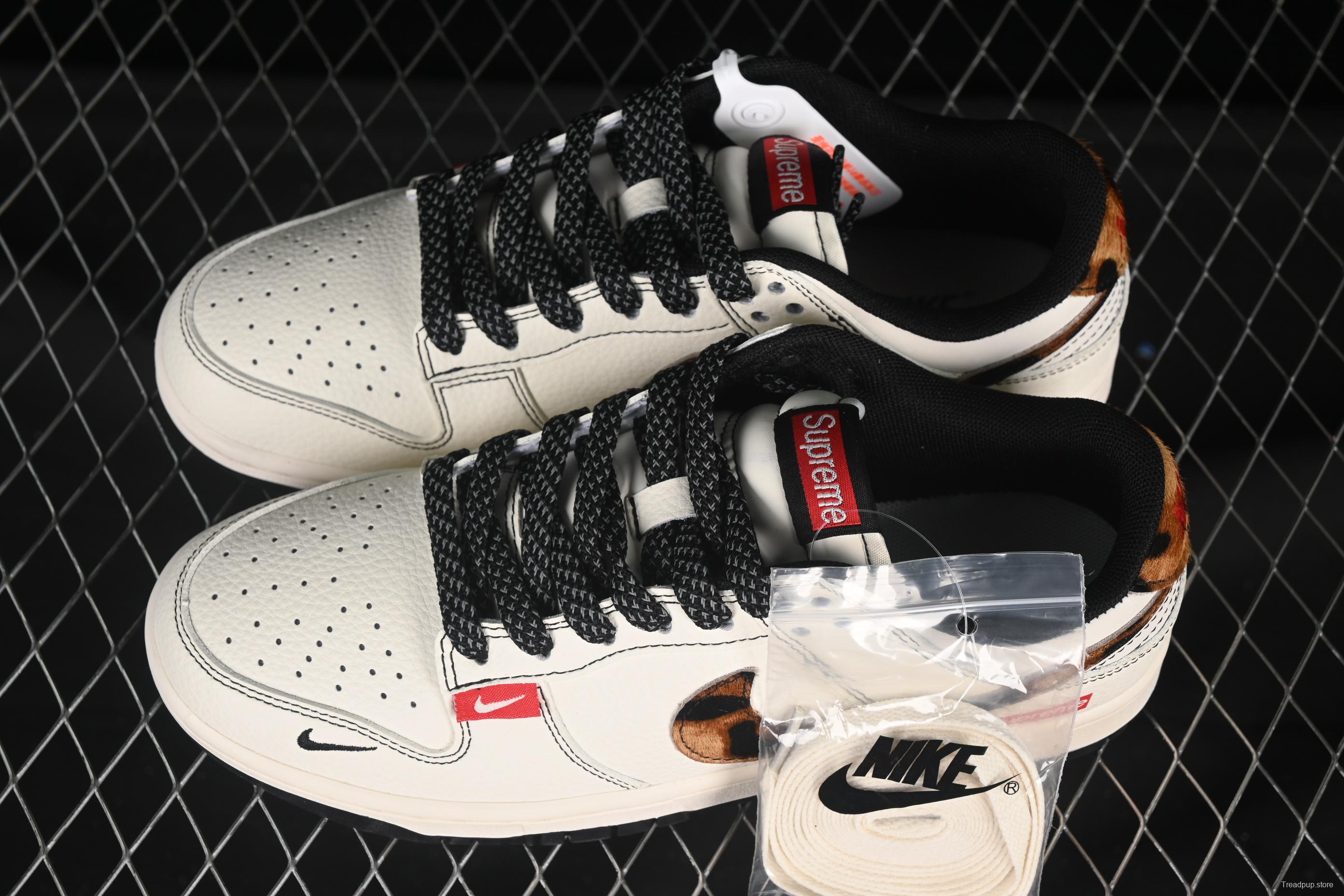 Nike SB Dunk Low Supreme Collaboration Leopard Print Anniversary Custom Low-Top Casual Skate Shoes - ZH2598-269