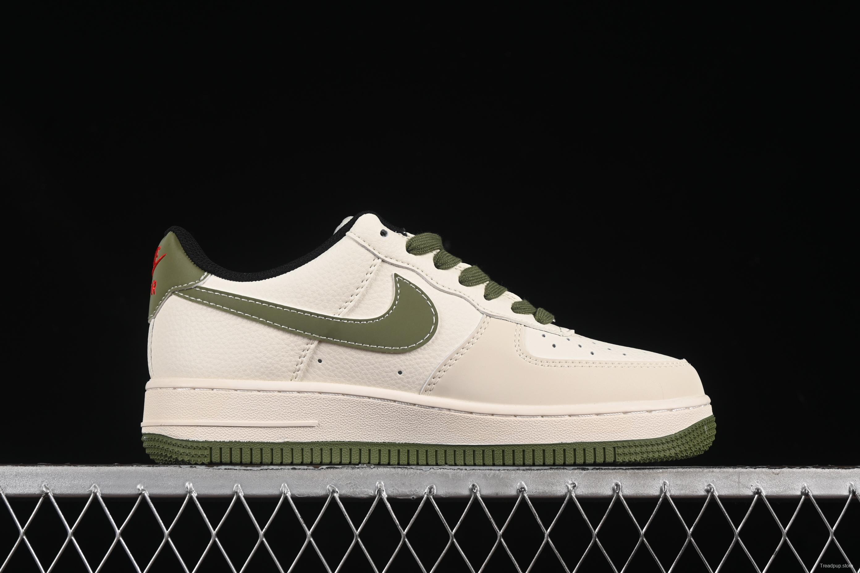Nike Air Force 1 '07 Low Supreme Collaboration Military Green Red Logo Casual Sneakers - XS1958-566