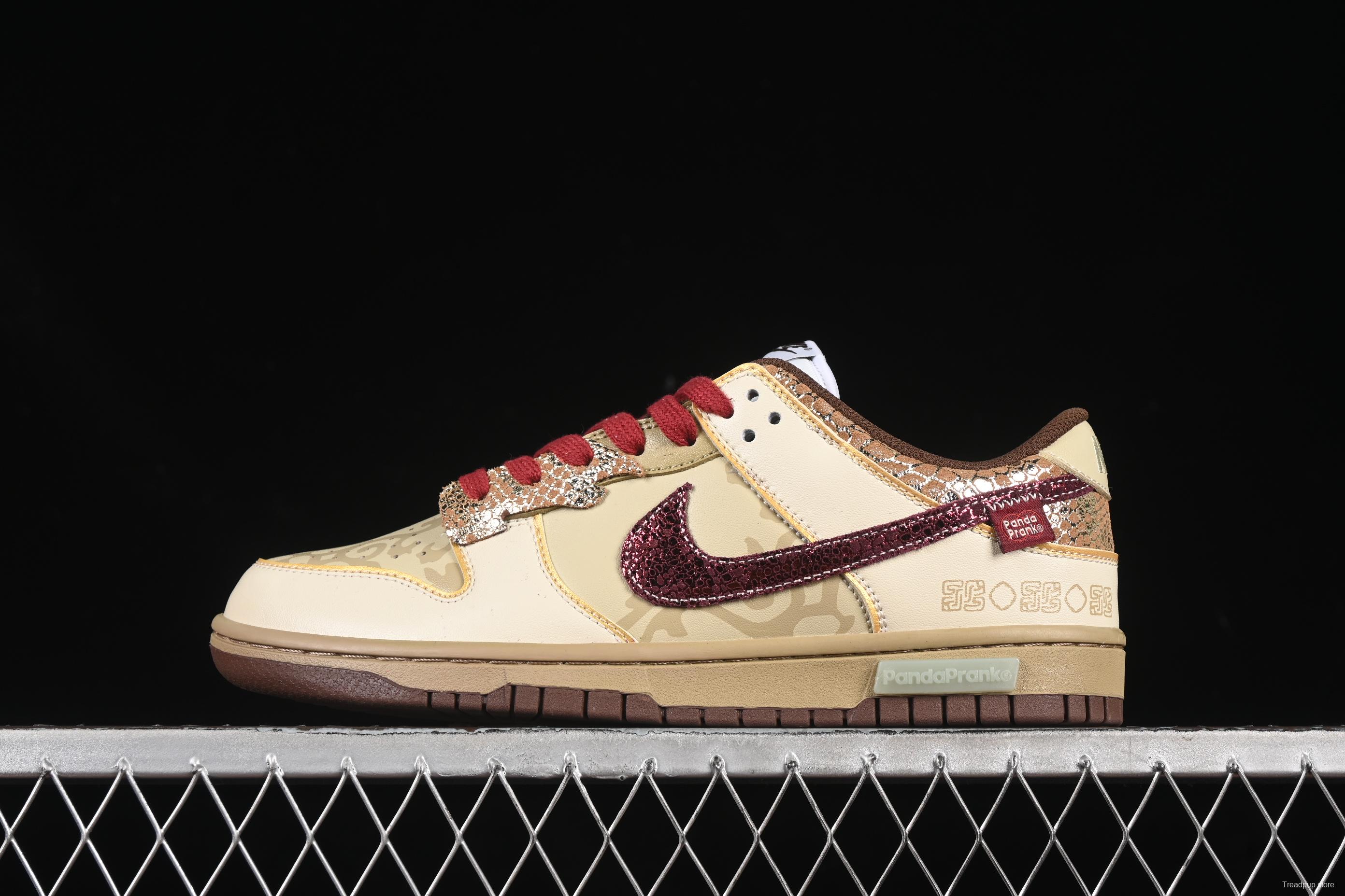 Nike Dunk Low Retro Casual Sneakers in Brown and Sail with Panda Mischief CNY Snake Year Design - DD1503-124