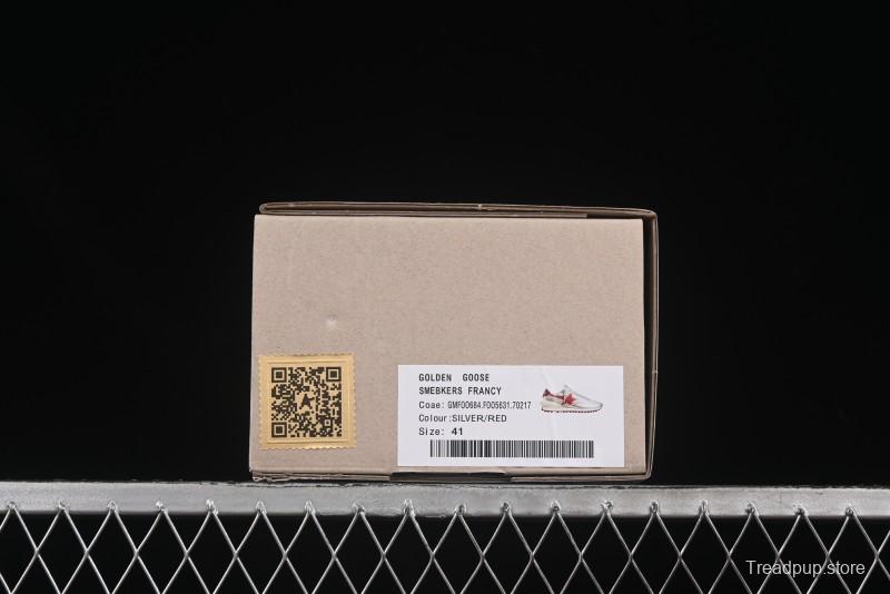 Golden Goose Marathon White Red Silver Comfortable Low-Top Lifestyle Sneakers - H8D4