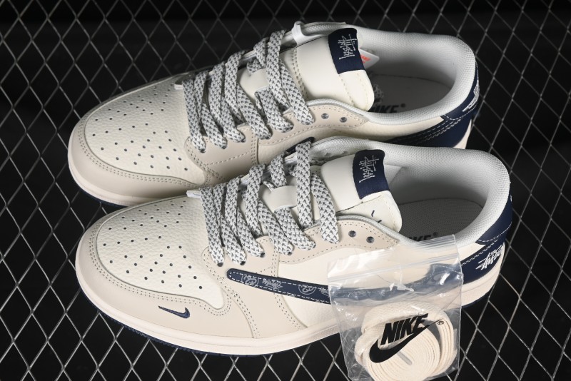 Nike Travis Scott x Fragment Design x Air Jordan 1 Low OG SP AJ1 Retro Sneakers with Reverse Swoosh - JJ2508-551