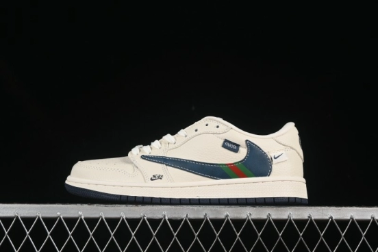 Nike Travis Scott x Fragment Design x Air Jordan 1 Low OG SP AJ1 Gucci Collaboration Green Red Stripe Swoosh Low-top Casual Sneakers - XS2024-027