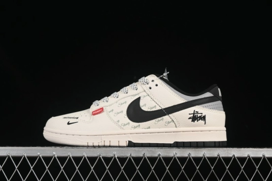 Nike SB Dunk Low Stussy Collaboration 3D Black Swoosh Anniversary Custom Low-Top Casual Skate Shoes - XS6089-537