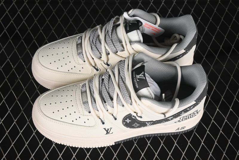 Nike Air Force 1 '07 Low LV Collaboration Two-Tone Grey Pattern Lace-Up Casual Sneakers - DM6868-063