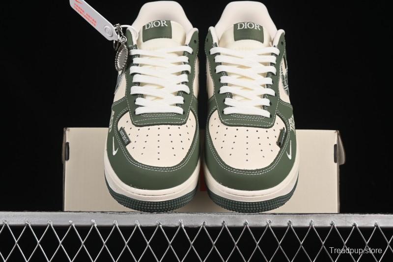 Nike Air Force 1'07 Low Dior Collaboration Dark Green Floral Swoosh Casual Sneakers - KK1988-081