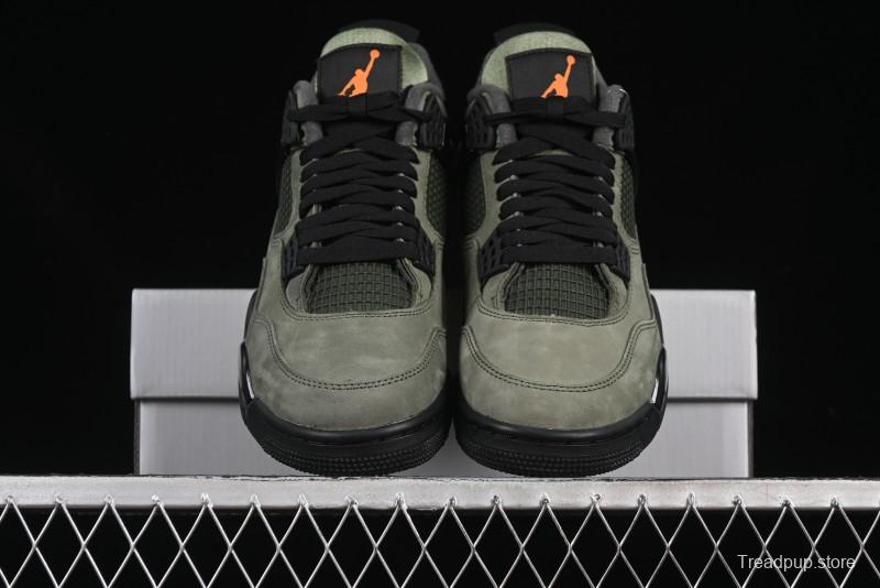 Nike Undefeated x Air Jordan 4 OG Sneakers in Olive Green Suede with Orange and Black Accents - IB1519-200