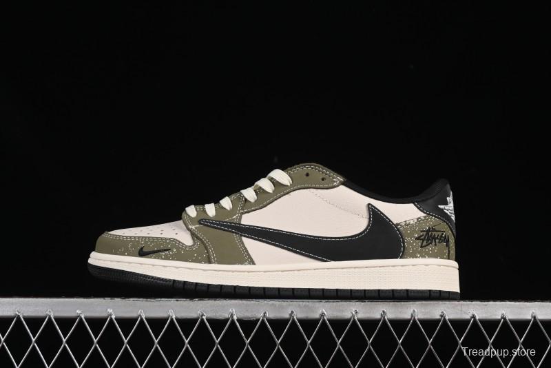 Nike Travis Scott x Fragment Design x Air Jordan 1 Low OG SP AJ1 Retro Sneakers in Dark Olive - LD2025-018