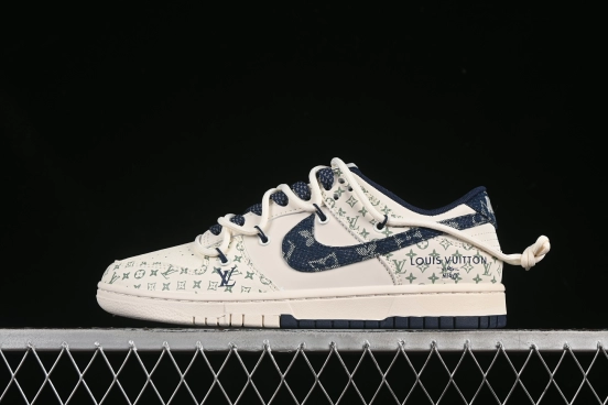 Nike SB Dunk Low LV Collaboration Strap Denim Blue Swoosh Anniversary High-End Custom Low-Top Casual Skate Shoes - YX5066-329