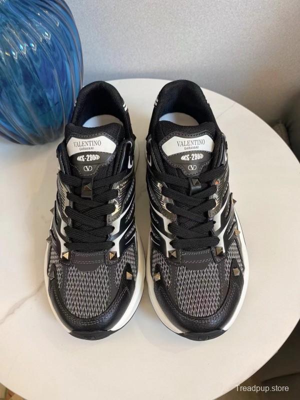 2024 Unisex Valentino Black White Mesh Leather Sneakers MJ00410