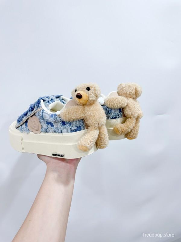 2025 Women 13DE MARZO Blue White Canvas Leather Casual Shoes Teddy Bear KFY00280