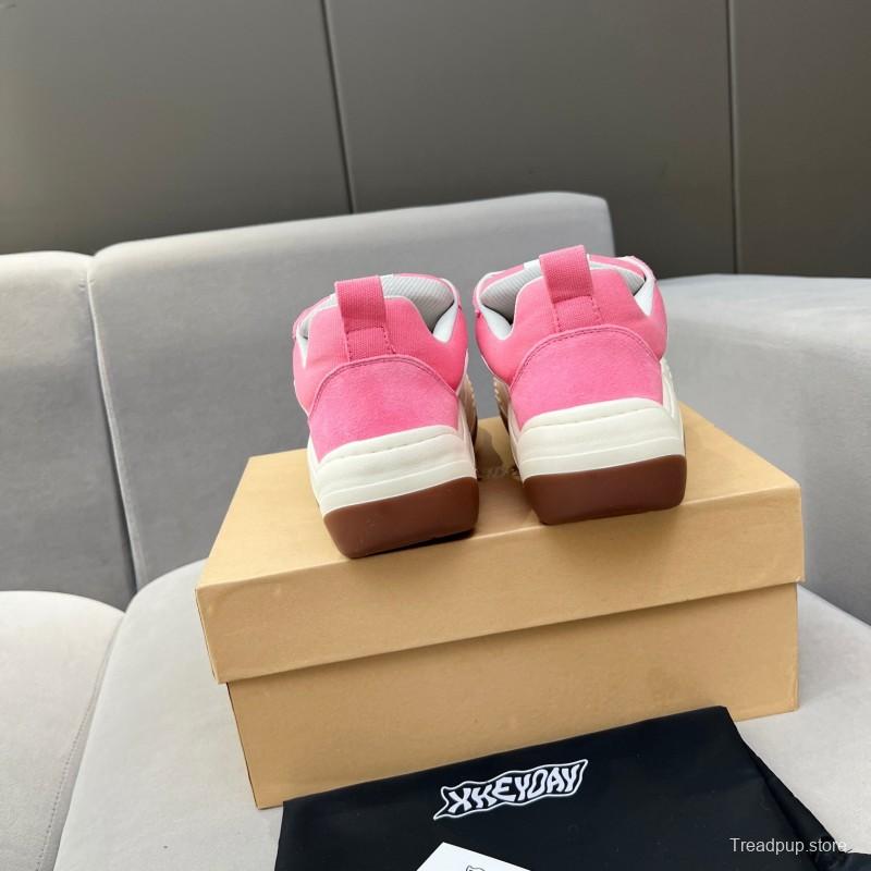 2025 Women HEYDAY Pink White Canvas Leather Wave Bread Sneakers KFY00260(F)