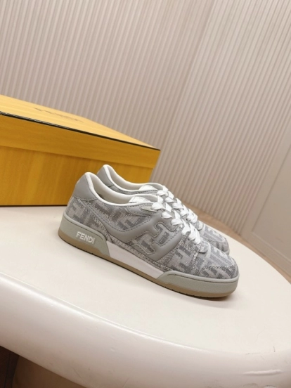 2025 Unisex Fendi Gray White Leather Fabric Plimsolls FF Retro LY00350(F)/LY00360(M)