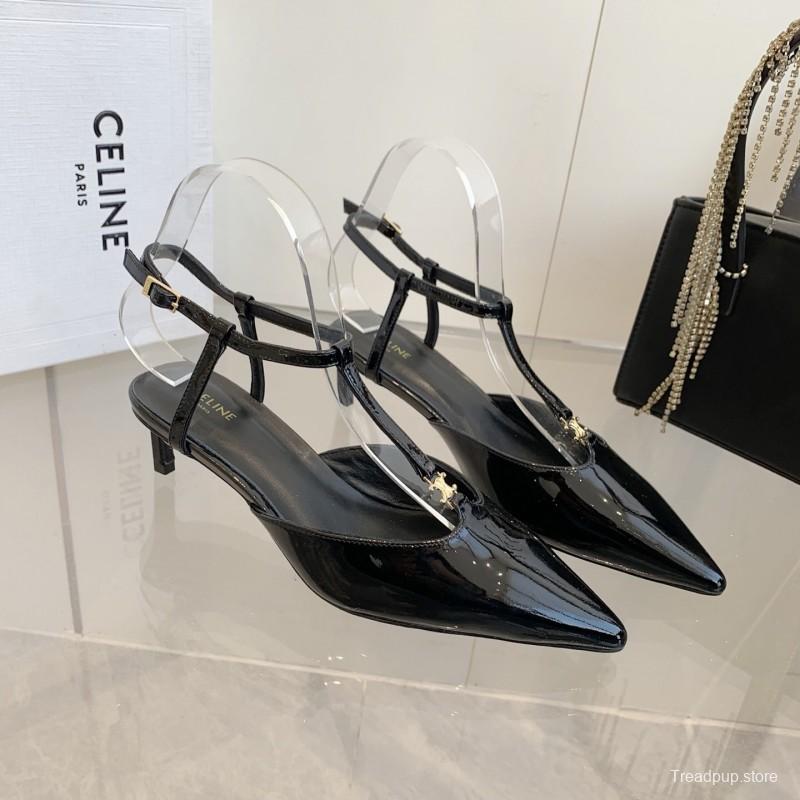 2025 Women Celine Black Patent Leather Slingback TRIOMPHE KFY00300