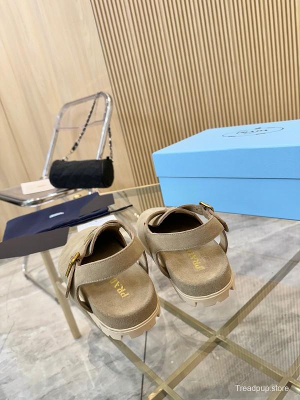 2025 Women Prada Beige Suede Sandals