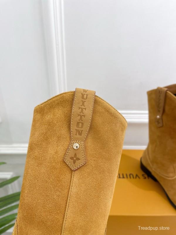 2024 Women Louis Vuitton Brown Suede Leather Boots MJ00440(F)