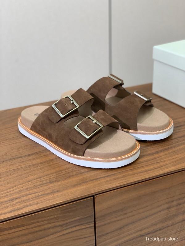 2025 Unisex Brunello Cucinelli Brown Suede Leather Slippers KFY00250