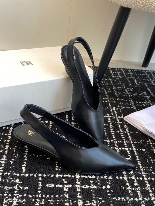 2025 Women Toteme Black Leather Slingback Pumps