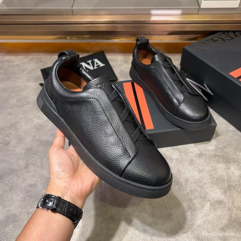 2024 Men Ermenegildo Zegna Black Calf Leather Sneakers MJ00280