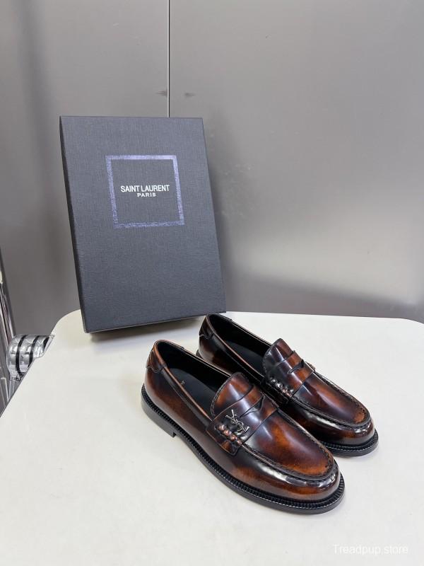 2025 Women Yves Saint Laurent Brown Leather Loafers KFY00350