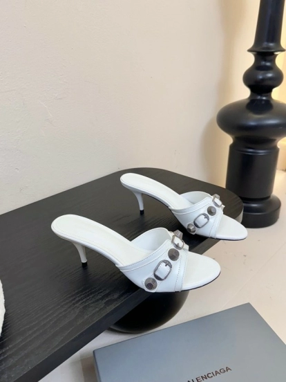 2025 Women Balenciaga White Leather Heeled Mules KFY00290
