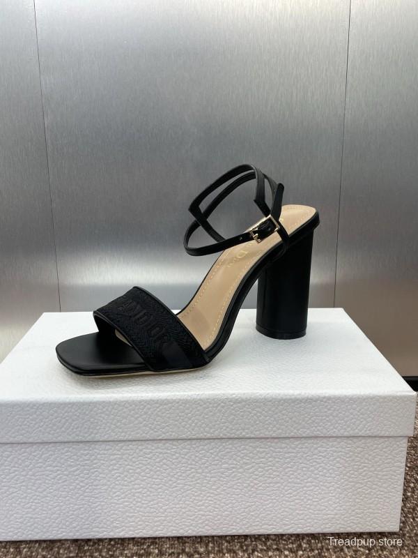 2025 Women Dior Black Leather High Heel Sandals