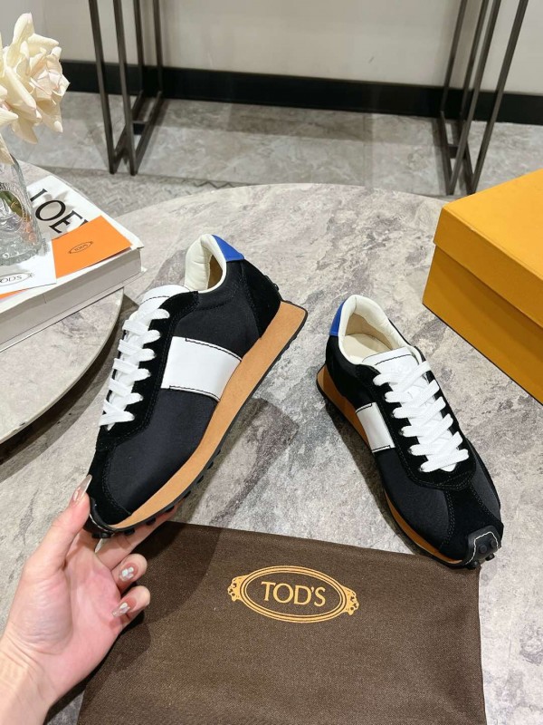 2025 Women TOD'S Black White Nylon Calfskin Sneakers